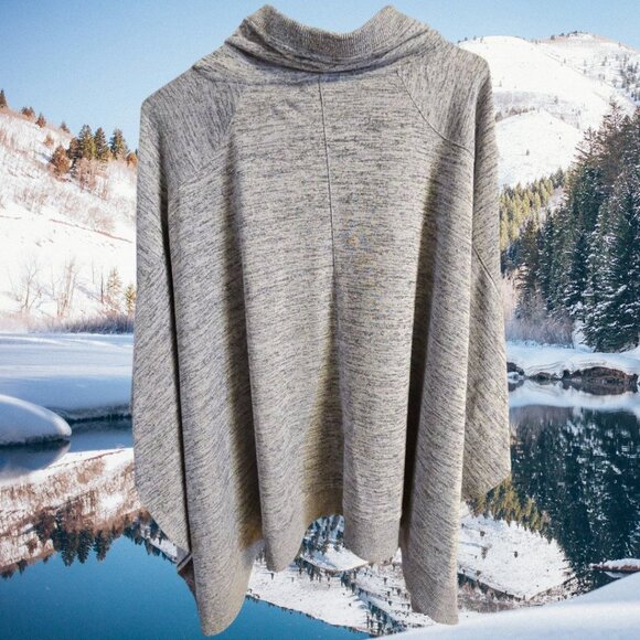 Coldwater Creek Poncho Pullover Top 1X/2X Heather Grey Drawstring Neck Pockets - Picture 5 of 7
